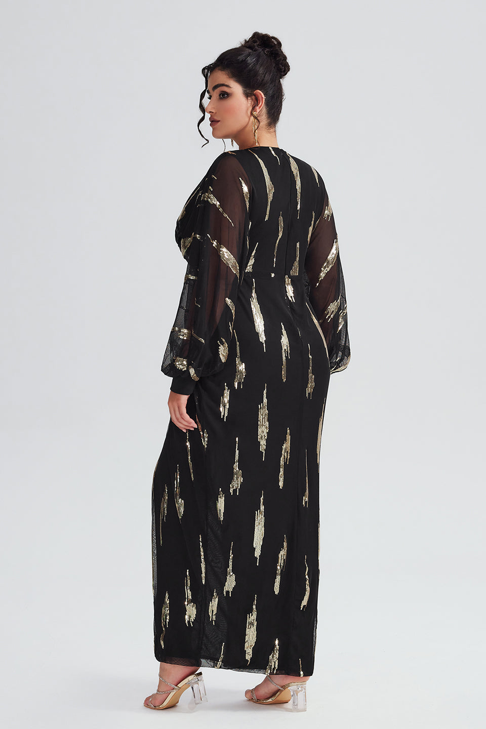 Taya-V Yakalı Kıvrımlı File Elbise