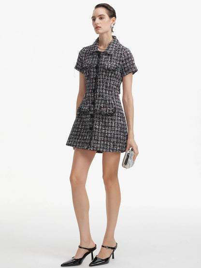 Düğmeli Tüvit Mini Elbise