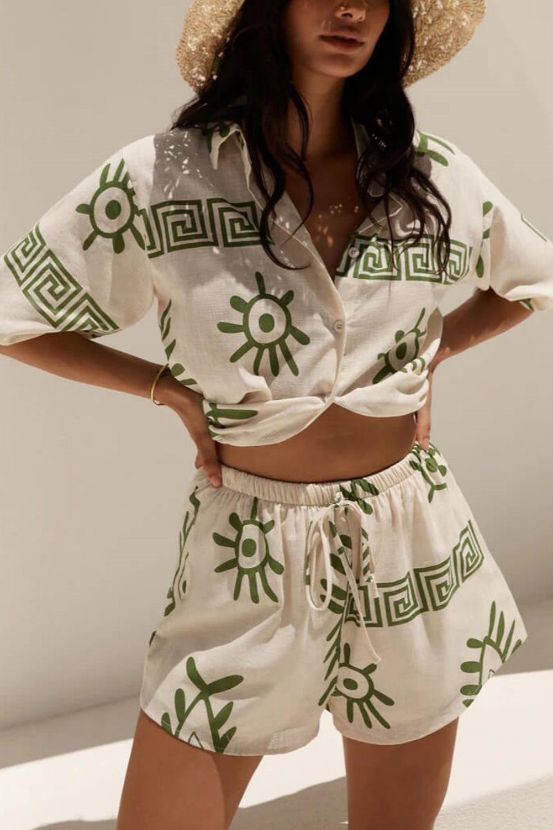 Tatil Eğlenceli Baskı Bol Şort İki Parçalı Set