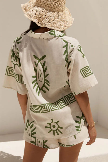 Tatil Eğlenceli Baskı Bol Şort İki Parçalı Set