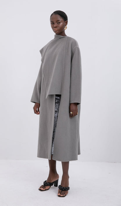 Trendy Büyük Boy Pelerin Tarzı Palto-Gri