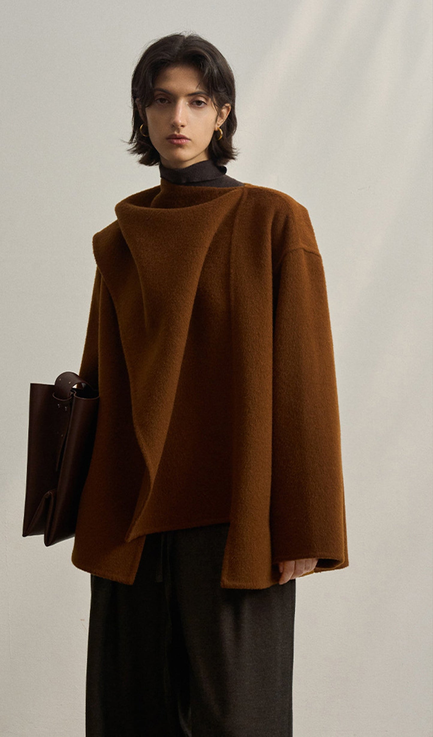 Düz Pelerin Tarzı Palto-Kestane