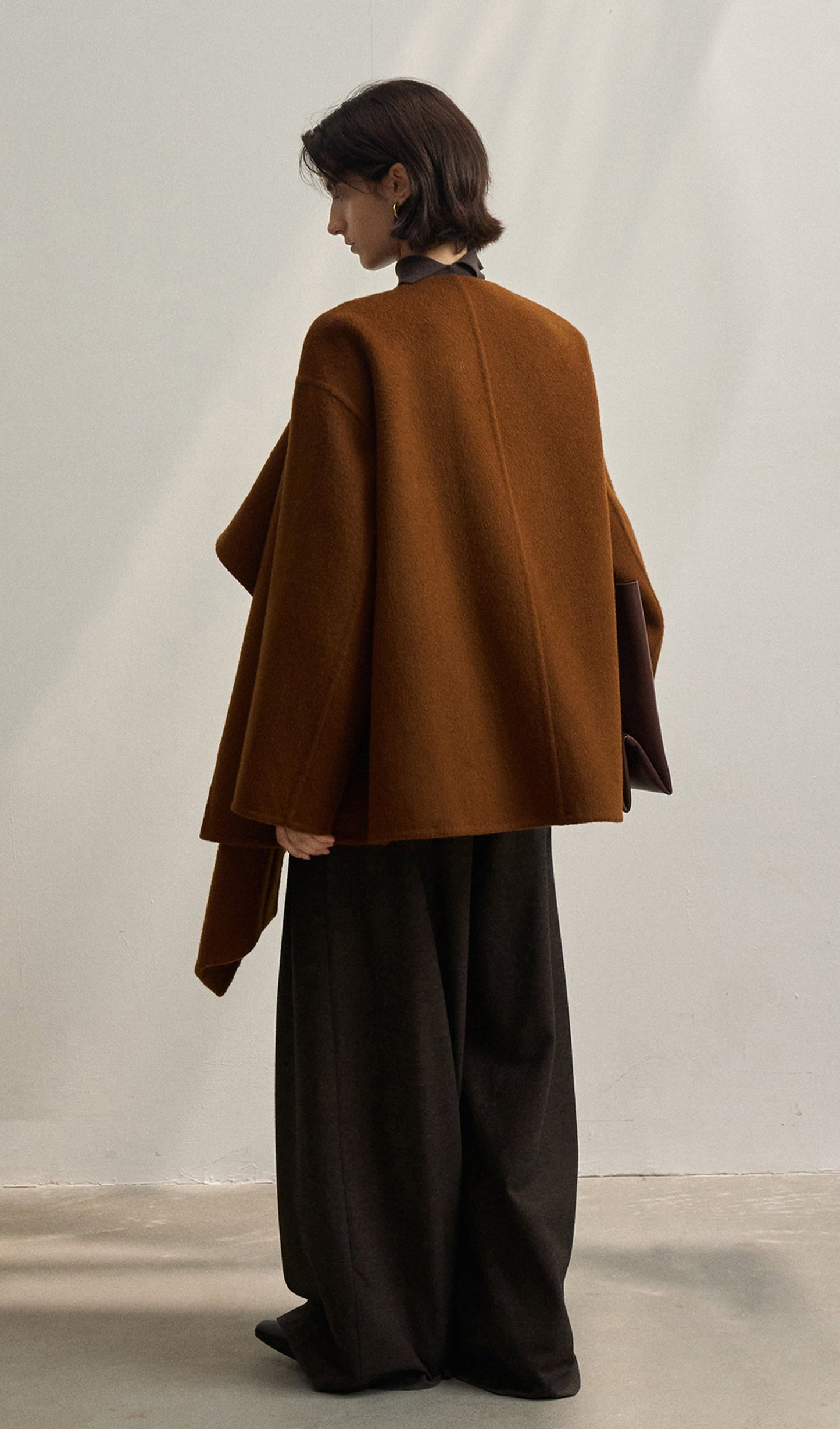 Düz Pelerin Tarzı Palto-Kestane