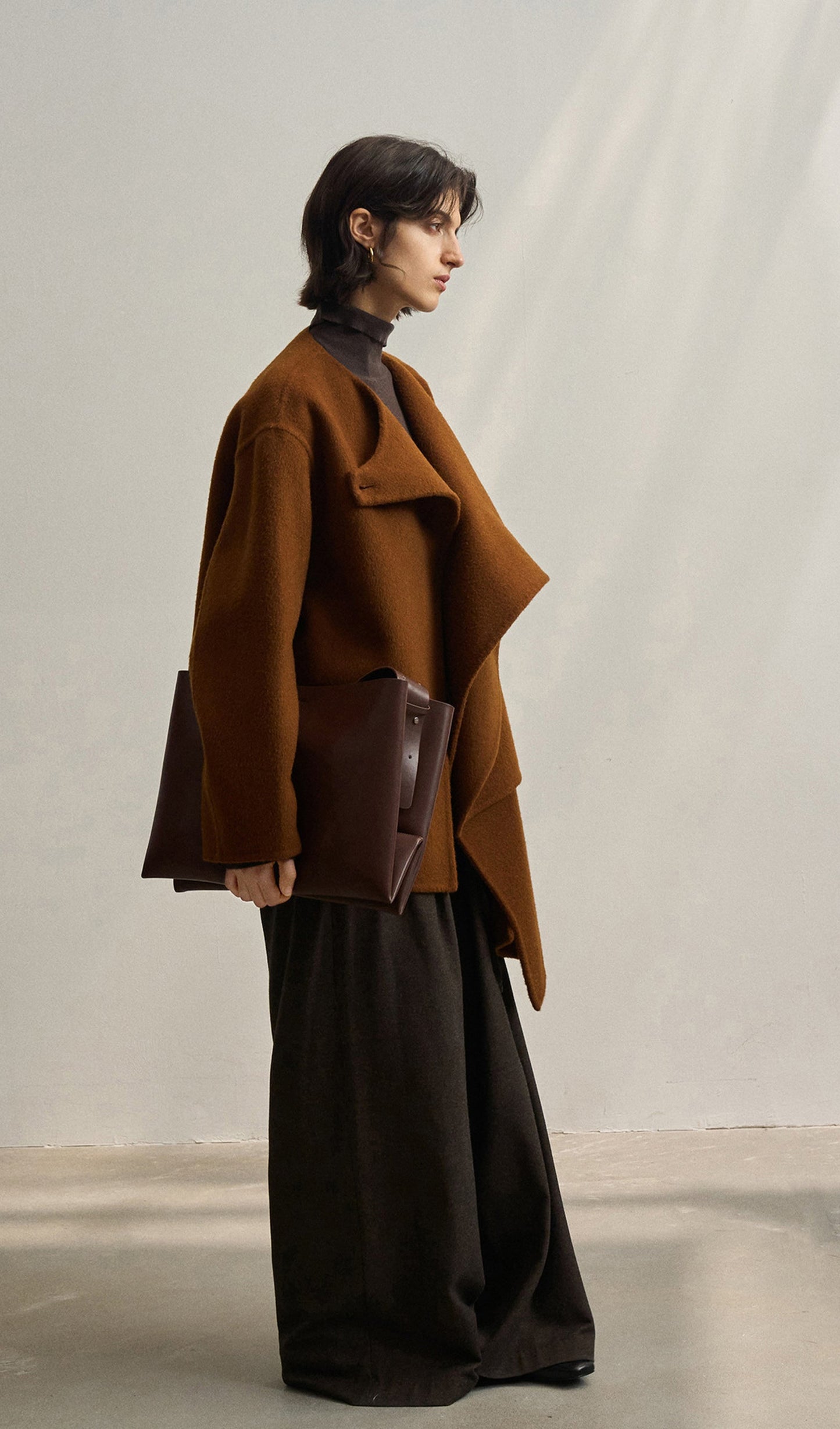 Düz Pelerin Tarzı Palto-Kestane