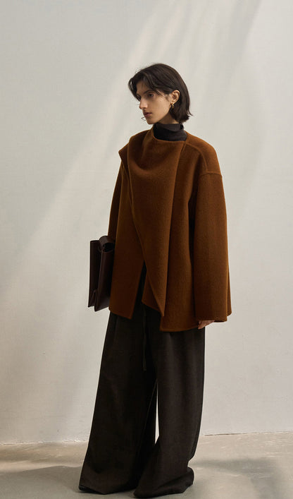 Düz Pelerin Tarzı Palto-Kestane