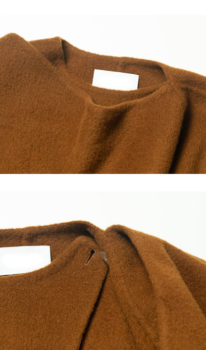 Düz Pelerin Tarzı Palto-Kestane