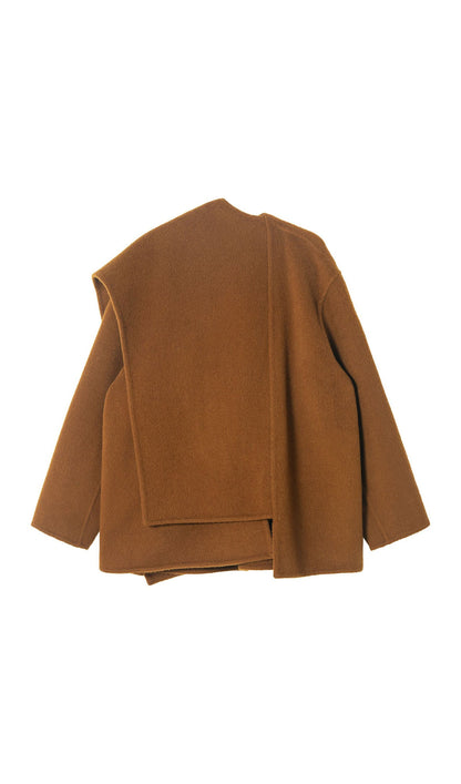 Düz Pelerin Tarzı Palto-Kestane