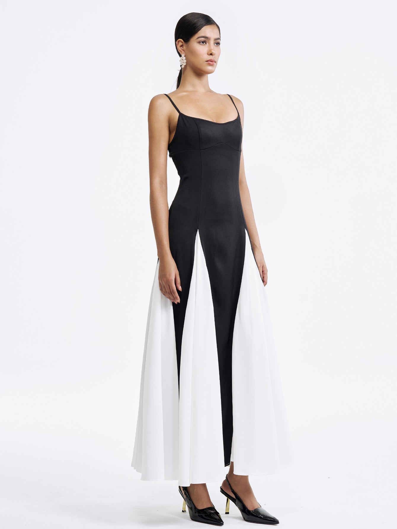 Zarafet Renk Bloklu Uzun Elbise