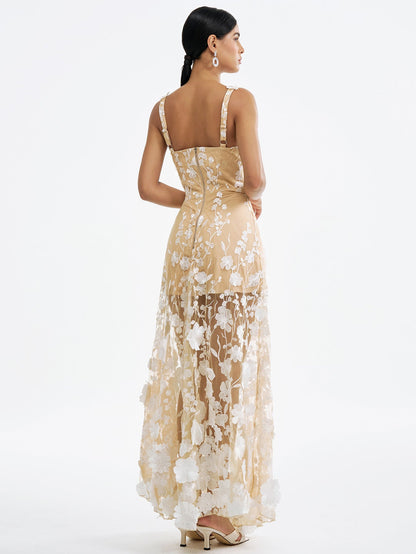 Çiçek İşlemeli Tül Maksi Elbise - Ruhani & Romantik