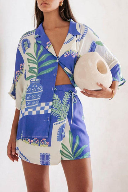 Benzersiz Baskı Gevşek Gömlek Ve Elastik Beli Saran Bağcıklı Etek Seti