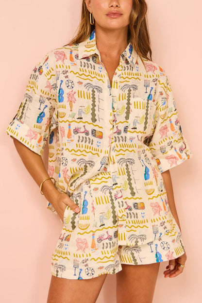 Baskılı Günlük Salaş Şort Takımı