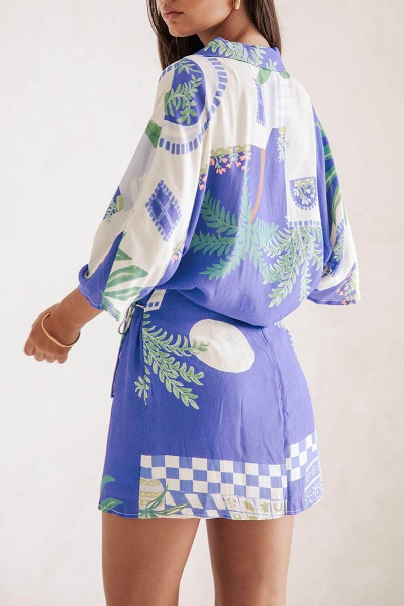 Benzersiz Baskı Gevşek Gömlek Ve Elastik Beli Saran Bağcıklı Etek Seti