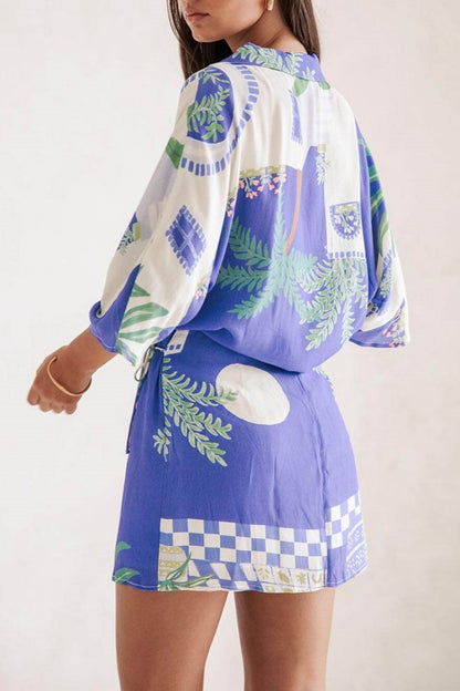 Benzersiz Baskı Gevşek Gömlek Ve Elastik Beli Saran Bağcıklı Etek Seti