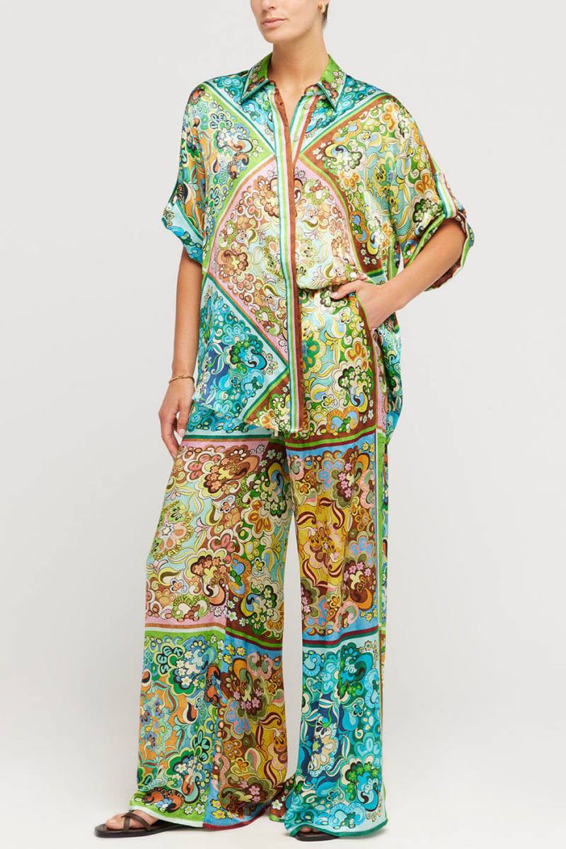 Özel Saten Baskılı Düğmeli İkili Takım