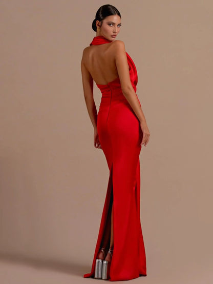 Seksi Drapeli Halter Yaka Elbise