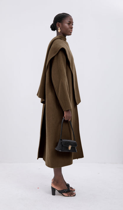 Trendy Büyük Boy Pelerin Tarzı Palto-Kahve