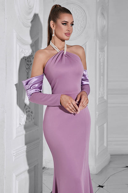 Şık Tek Omuzlu Kürk Yaka Dar Midi Elbiseler