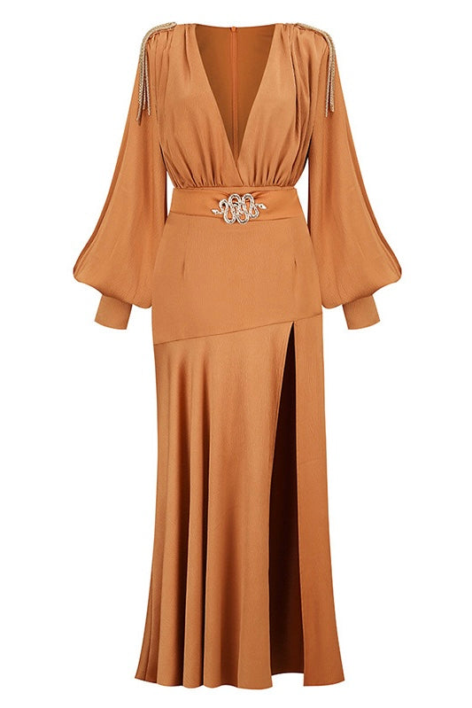 Liko V Yakalı Uzun Elbise