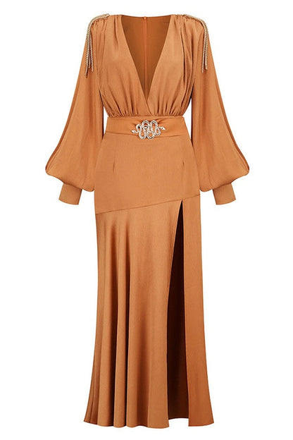 Liko V Yakalı Uzun Elbise