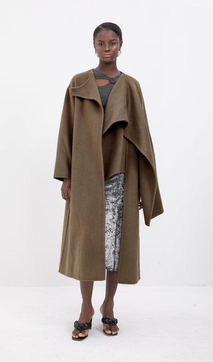 Trendy Büyük Boy Pelerin Tarzı Palto-Kahve