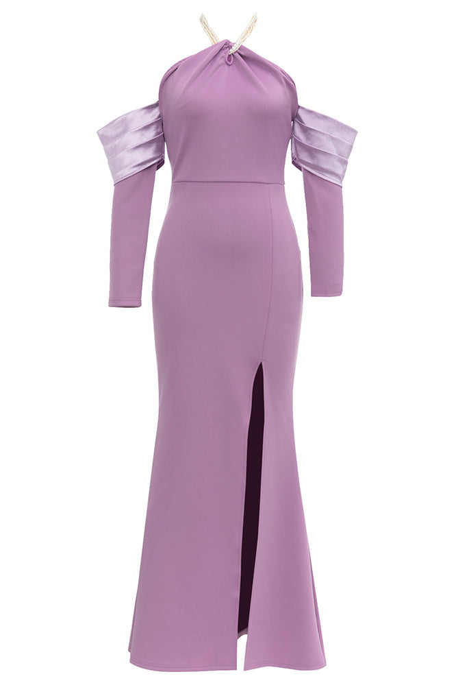 Şık Tek Omuzlu Kürk Yaka Dar Midi Elbiseler