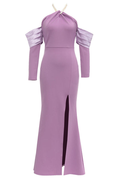 Şık Tek Omuzlu Kürk Yaka Dar Midi Elbiseler