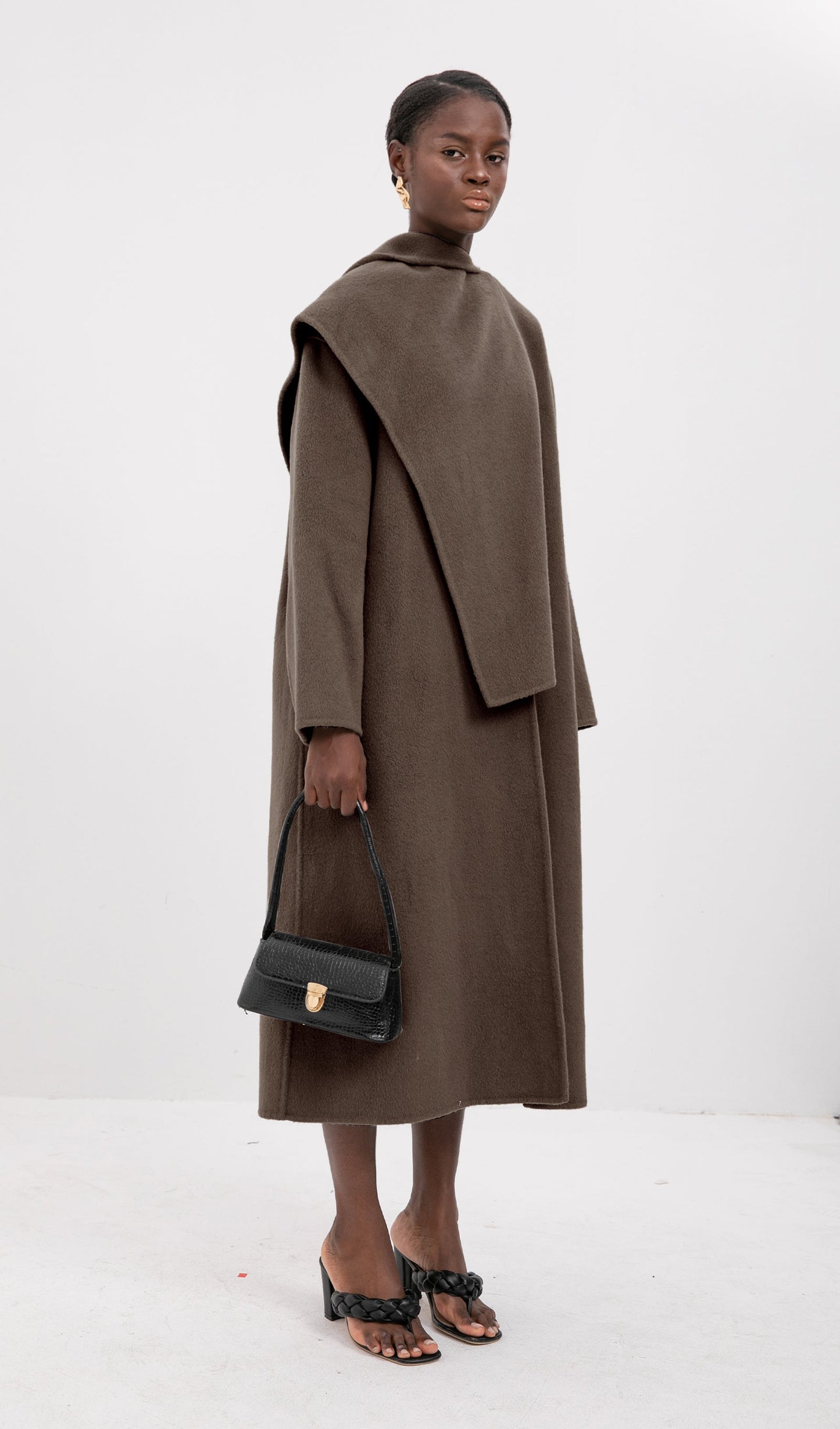 Trendy Büyük Boy Pelerin Tarzı Palto-Kahve