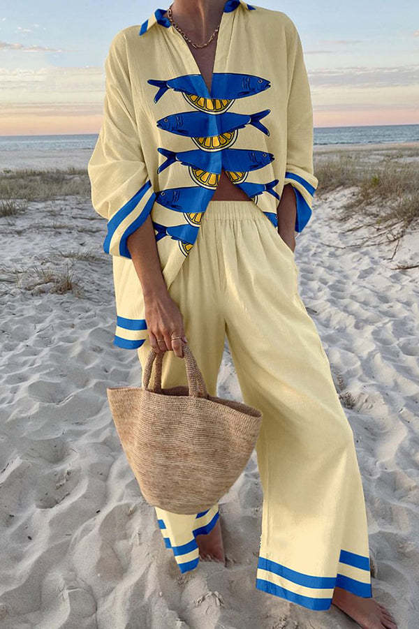 Baskılı Çizgili Pileli Takım