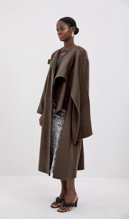 Trendy Büyük Boy Pelerin Tarzı Palto-Kahve