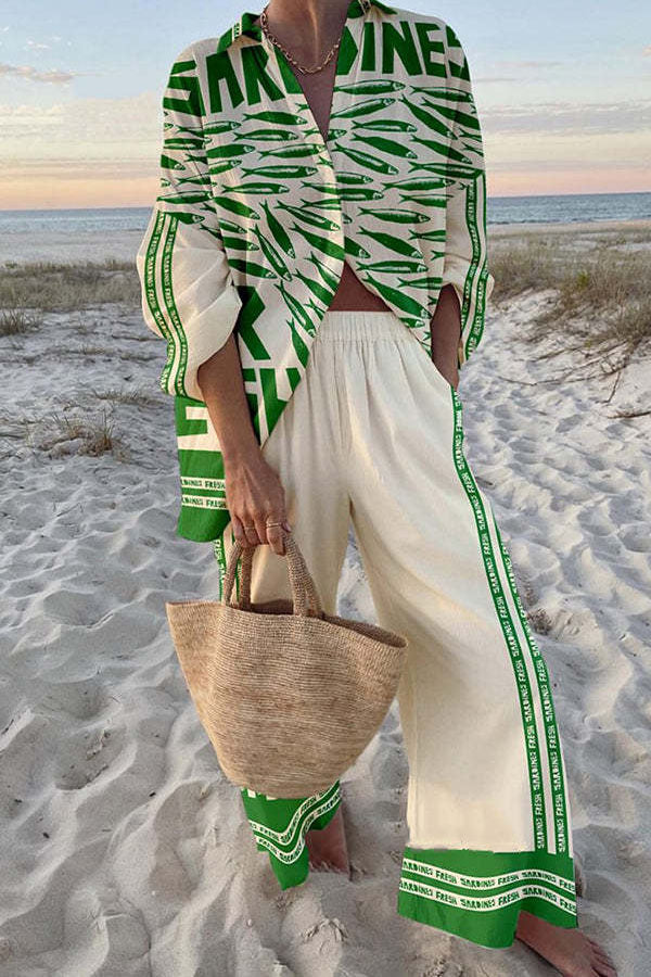 Baskılı Çizgili Pileli Takım