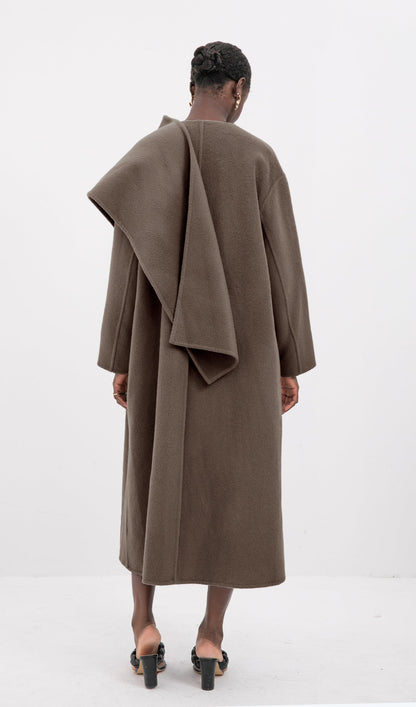 Trendy Büyük Boy Pelerin Tarzı Palto-Kahve