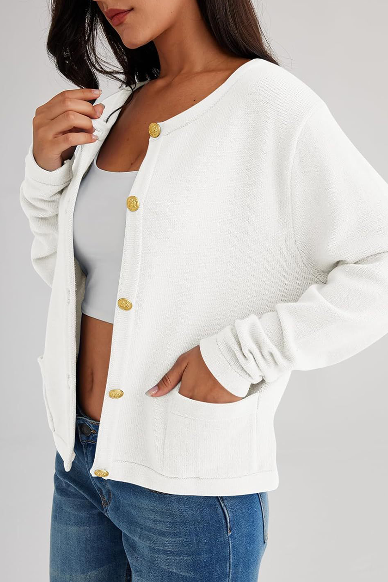 Günlük Günlük Düz Renk Cep Düğmeli O Yaka Dış Giyim (3 Renk)