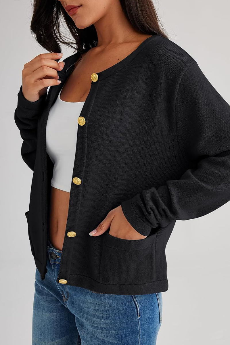 Günlük Günlük Düz Renk Cep Düğmeli O Yaka Dış Giyim (3 Renk)