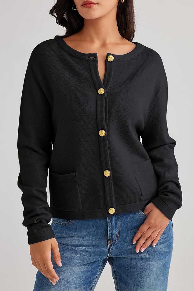 Günlük Günlük Düz Renk Cep Düğmeli O Yaka Dış Giyim (3 Renk)