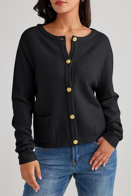 Günlük Günlük Düz Renk Cep Düğmeli O Yaka Dış Giyim (3 Renk)