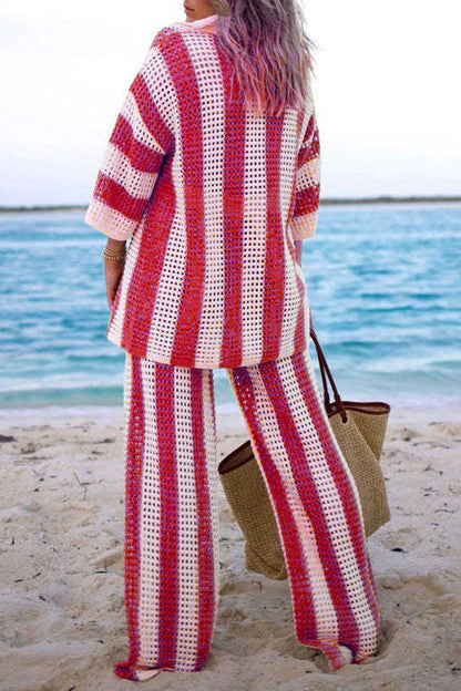 İçi Boş Çizgili Gömlek Örgü Takımı