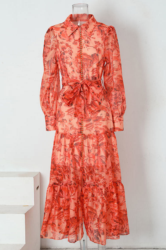 Balon Kollu Ve Desenli Queena Maxi Elbise