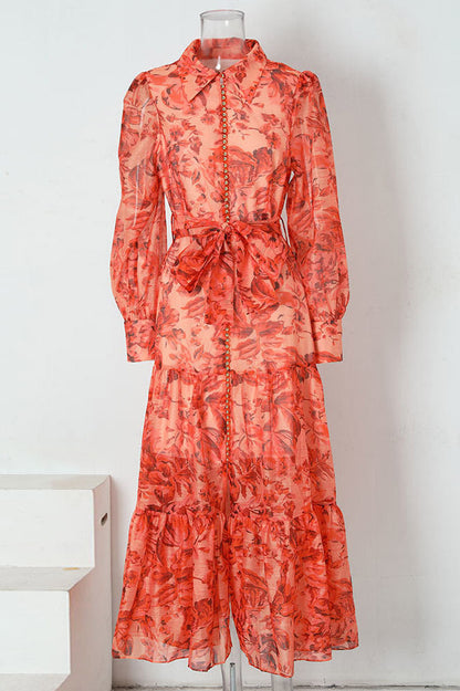 Balon Kollu Ve Desenli Queena Maxi Elbise