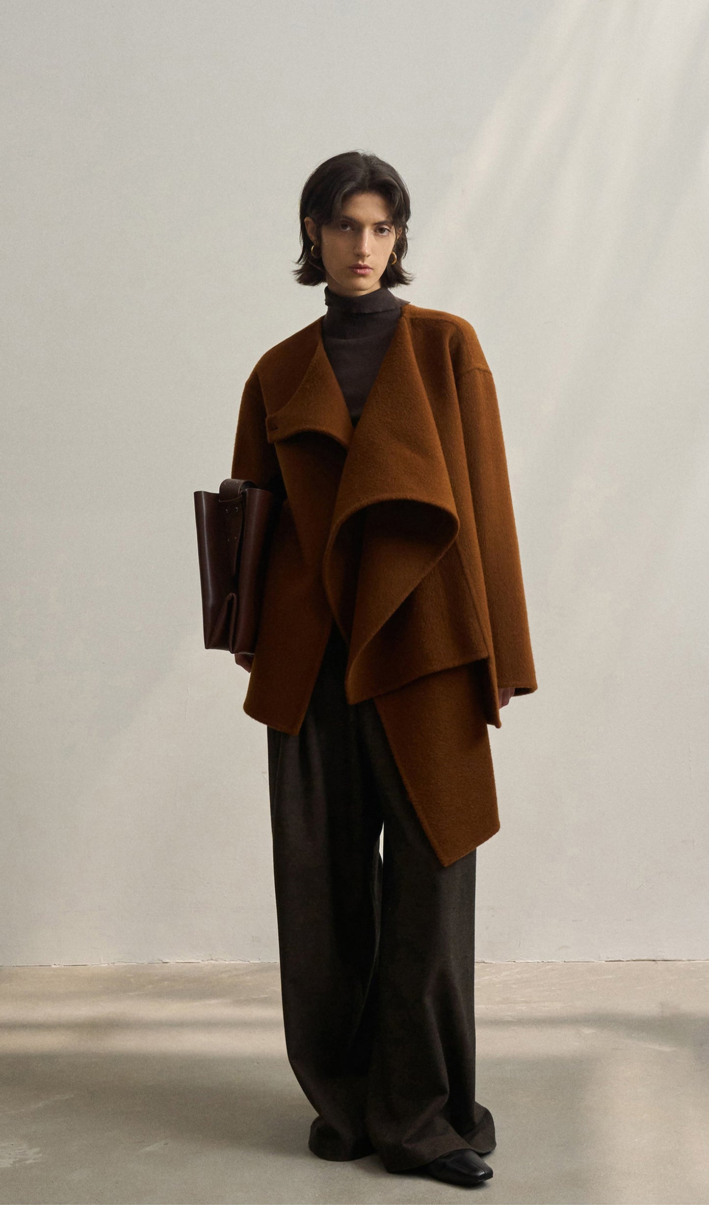 Düz Pelerin Tarzı Palto-Kestane