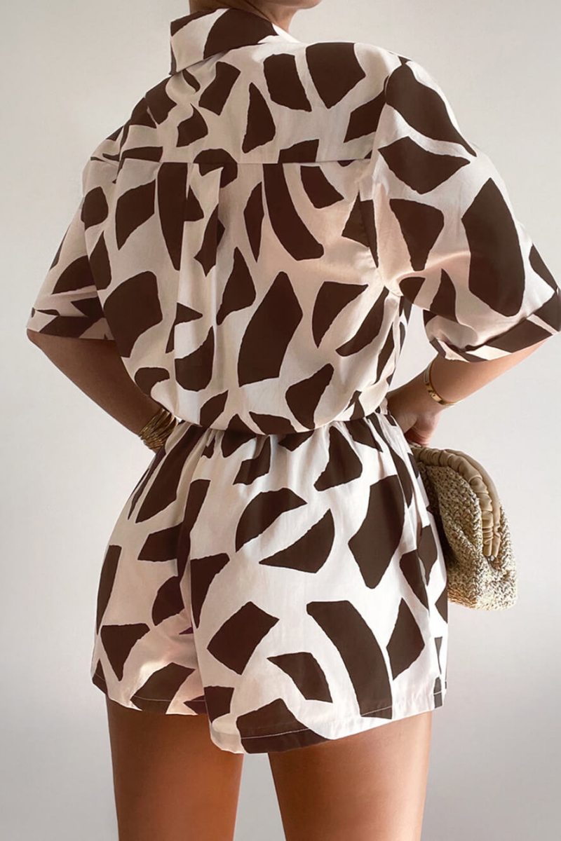 Benzersiz Zebra Desenli Bol Gömlek Şort Takım
