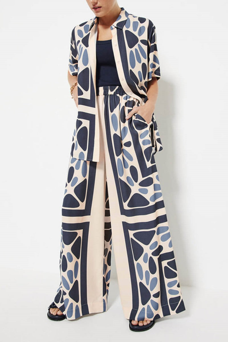 Yaz Tatili Tarzı Benzer Etnik Baskı Gevşek Bel Elastik Pantolon Takımı