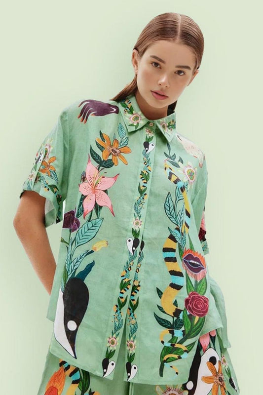 Benzersiz Etnik Desenli Bol Gömlek Ve Şort Takımı