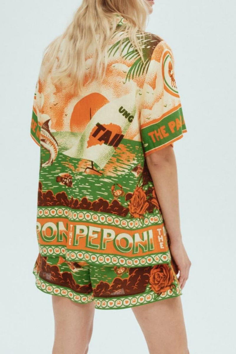 Özgün Baskılı Güneşli Öğleden Sonra Baskılı Şort İkili Takım