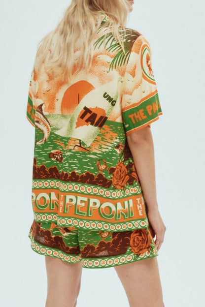 Özgün Baskılı Güneşli Öğleden Sonra Baskılı Şort İkili Takım