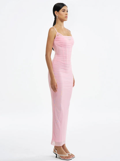 Zarif Dantel Kenarlı Saten Elbise