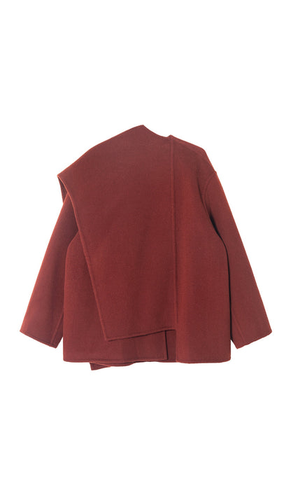 Düz Pelerin Tarzı Palto-Şarap Kırmızısı