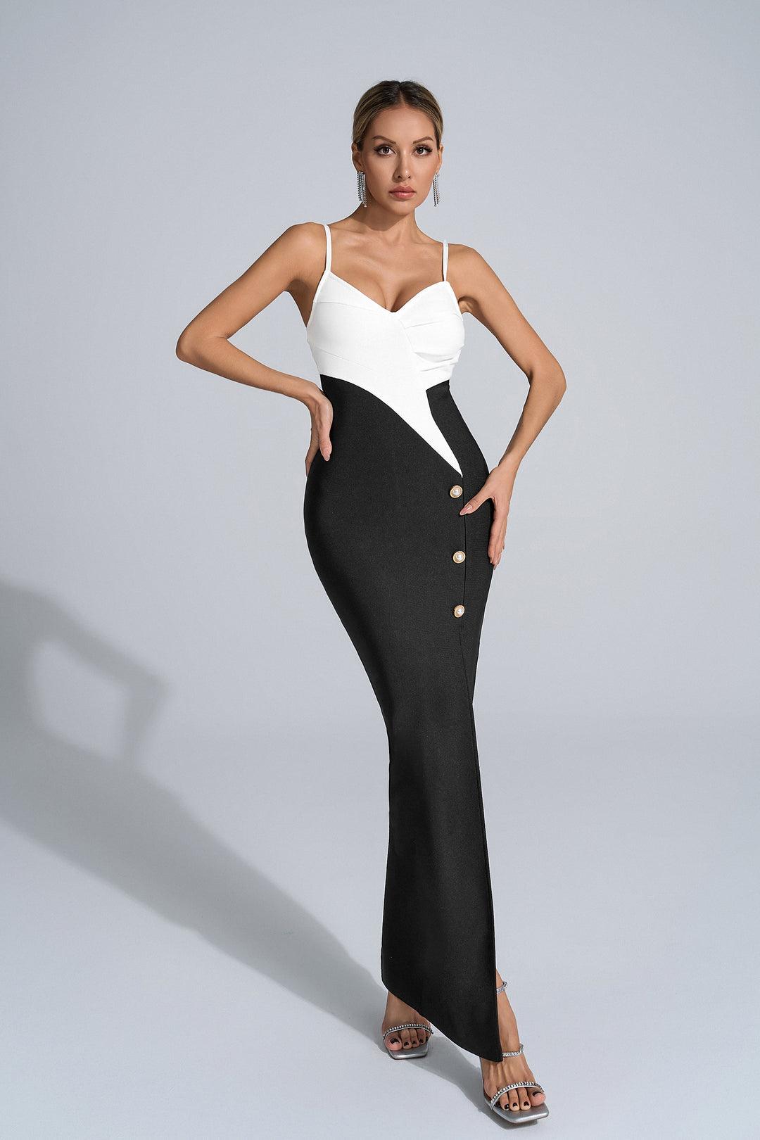 Tissai - Siyah Beyaz Midi Elbise