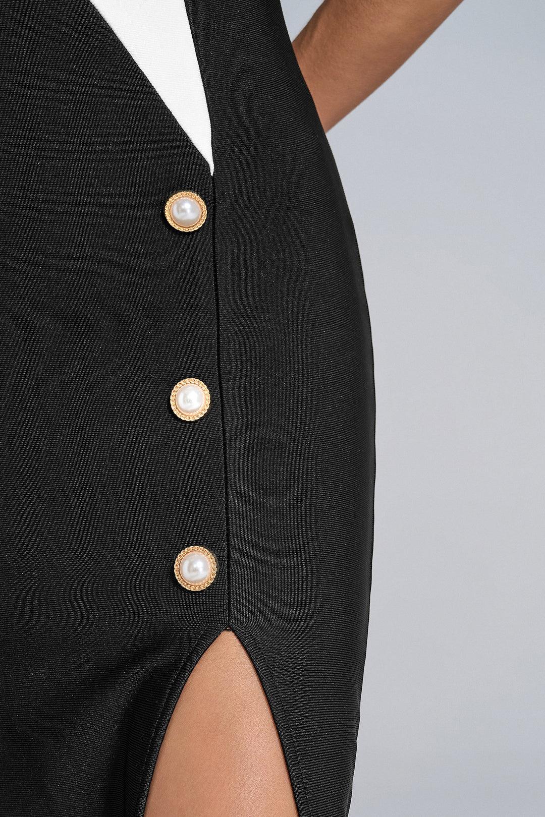 Tissai - Siyah Beyaz Midi Elbise