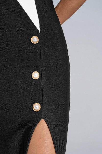 Tissai - Siyah Beyaz Midi Elbise