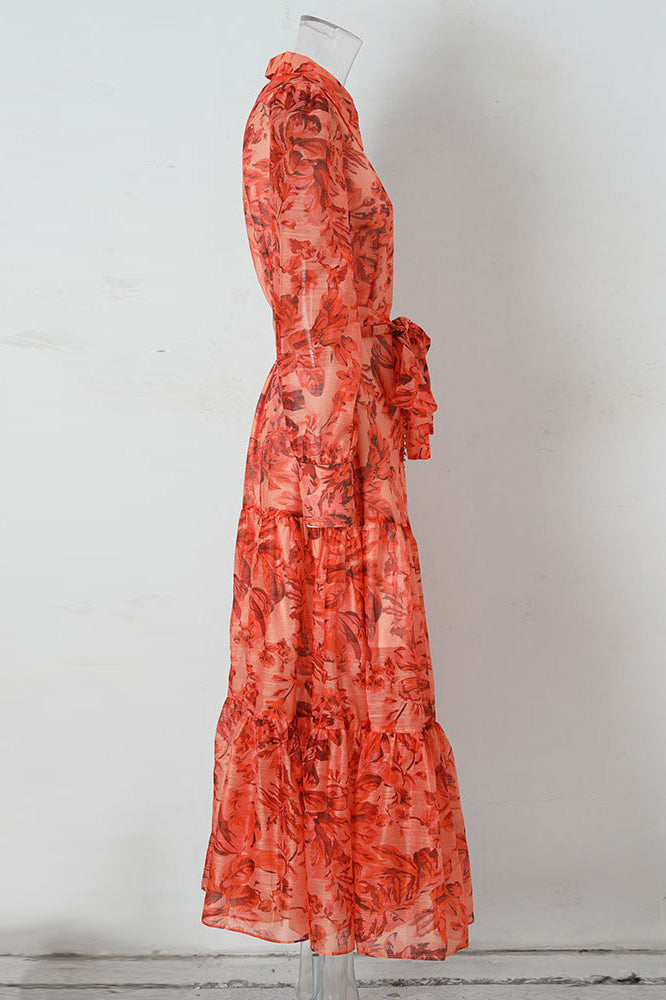 Balon Kollu Ve Desenli Queena Maxi Elbise